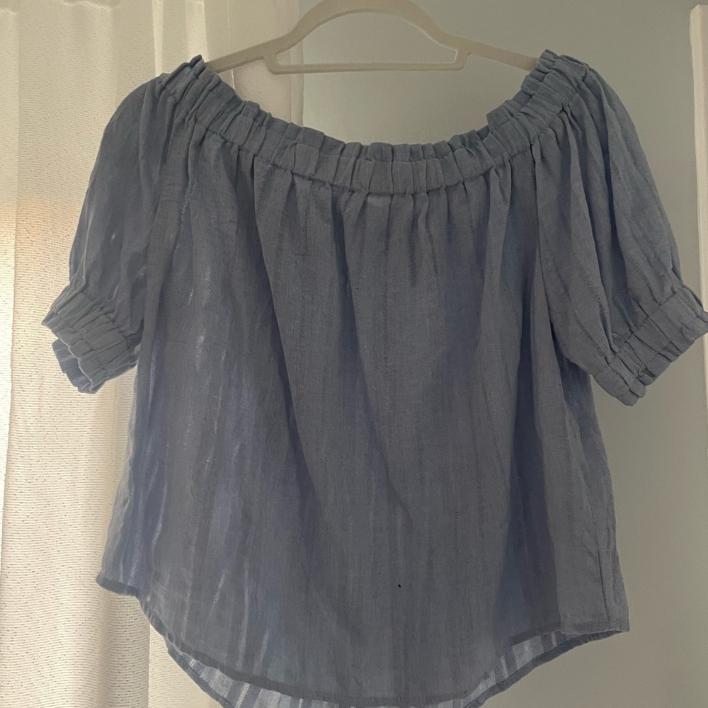 Light Blue Off Shoulder Linen Top